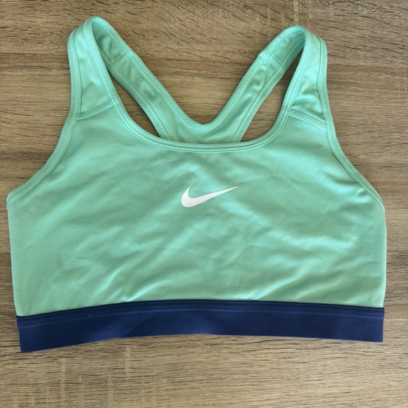 Nike Dri-FIT Sports Bra Womens Medium Green Blue Racerback Swoosh - Picture 1 of 6